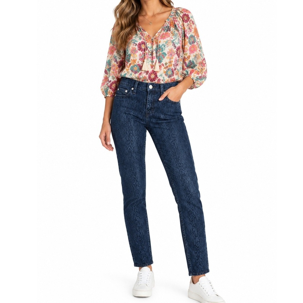 True Religion Halle Skinny Jeans Women Size 28 Blue Snakeskin Print Casual Boho